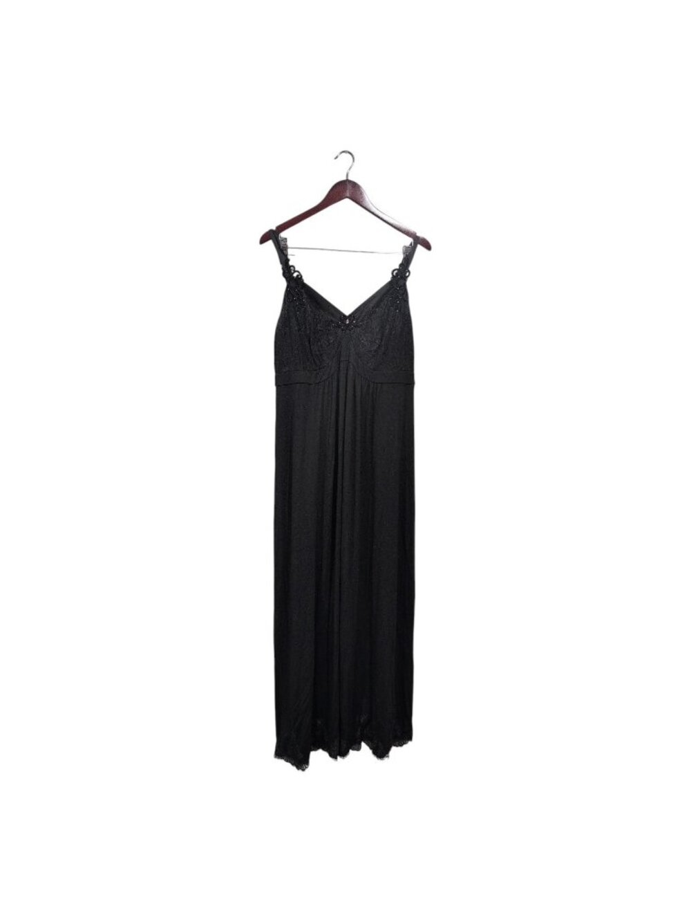 Soma Nightgown Maxi Slip Dress Women Sz XL Black Lace Trim Floral Velvet Straps